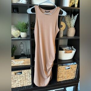 Ribbed Tan Bodycon Midi Dress